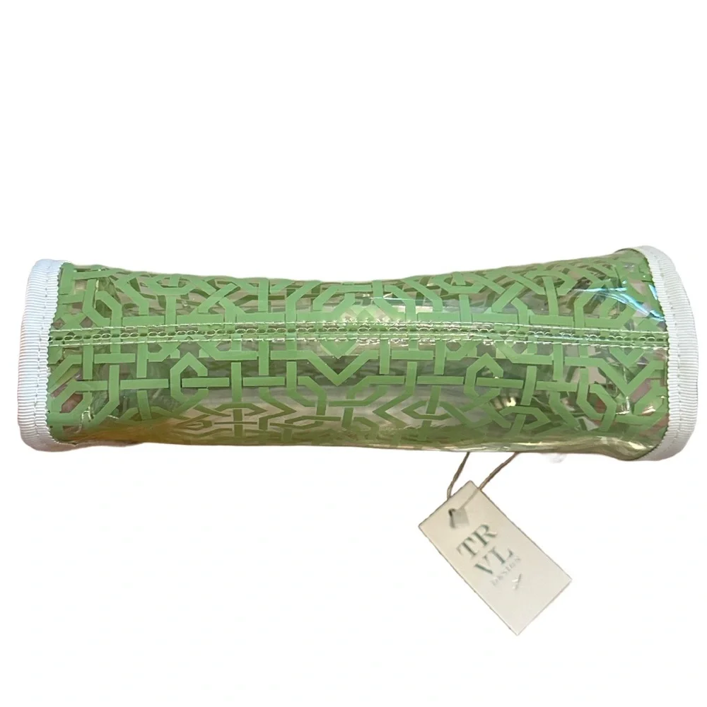 NEW TRVL DESIGN women's lattice daytripper set toiletry bag in green & clear